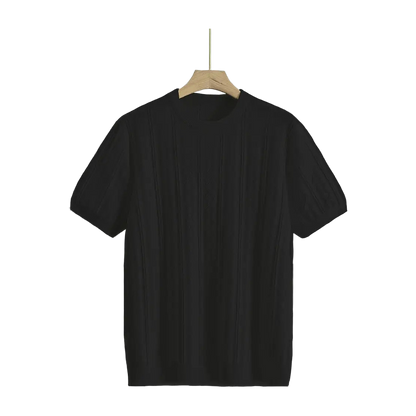 Men's Summer Slim Fit T-Shirt - Breathable Knit Fabric, Solid Color Round Neck Casual Tee