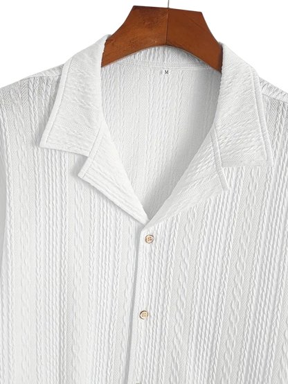 Soft Breathable Jacquard Knit Cuban Collar Shirt for Men