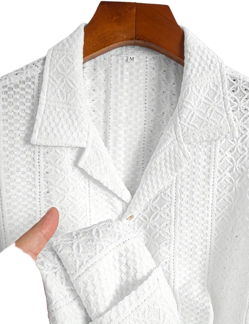 Soft Breathable Jacquard Knit Cuban Collar Shirt for Men