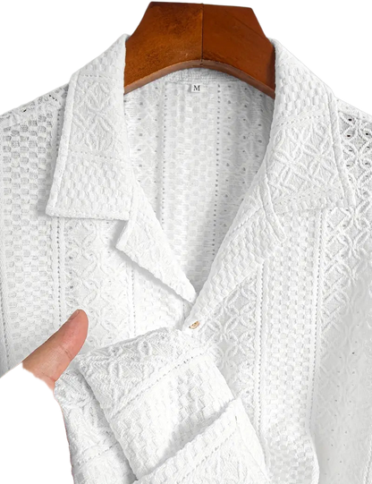 Soft Breathable Jacquard Knit Cuban Collar Shirt for Men